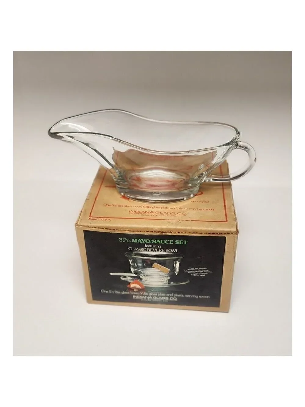 Indiana Vintage Glass Clear Classic Revere 3 Piece Mayo/Gravy Bowl Sauce Set